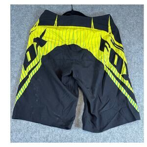 Fox Racing Board Shorts Mens Black Yellow Graphic Swimwear Surfing Beach Size 28